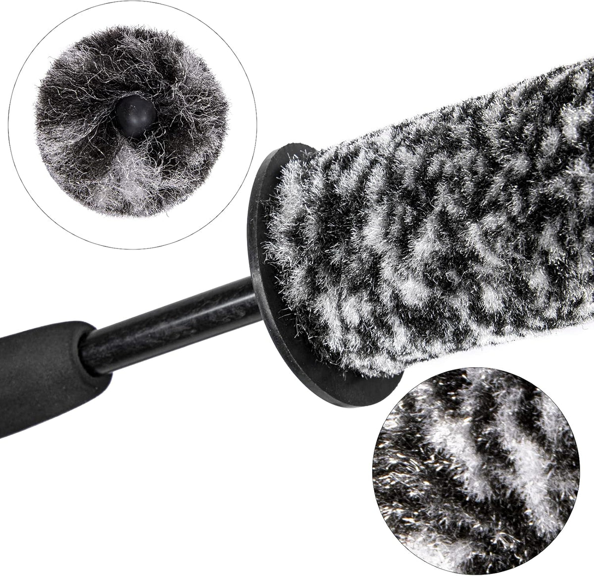 Car Wheel Rim Brush Kit, Woolies Wheel Brush, Car Cleaning Brush Fiber Rod, Steel Ring Fiber Cleaning Brush, Long Non-Slip Handle Clean Brush