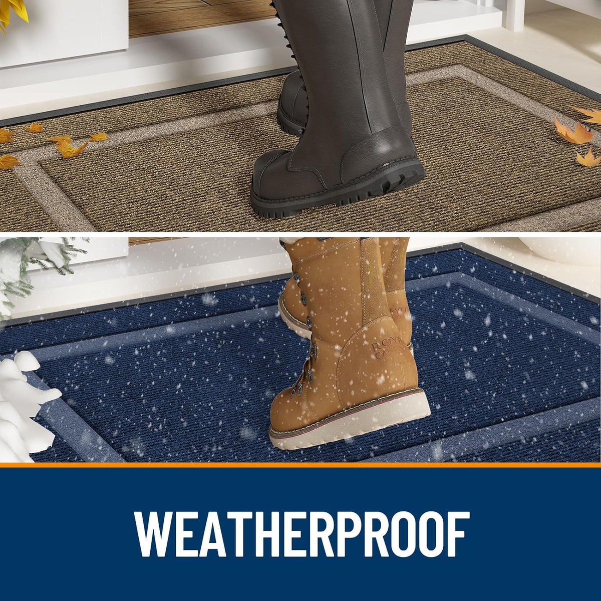 OLANLY Front Door Mat Indoor Outdoor Entrance, Waterproof All-Season, All-Weather Doormat, Sturdy Natural Rubber, Fade Resistant, Low Profile, Easy Clean Patio Porch Entryway Mat, 59x35, Dark Brown