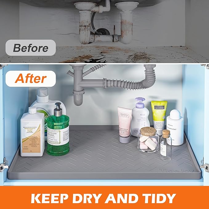 TigeJoy 28" x 19" Under Sink Mats for Kitchen Waterproof, Leak-Proof Silicone Mat Sink Protector and Cabinet Liner, Kitchen Essentials Organizer and Storage, Boot or Shoe Tray, Pet Feeding Mat