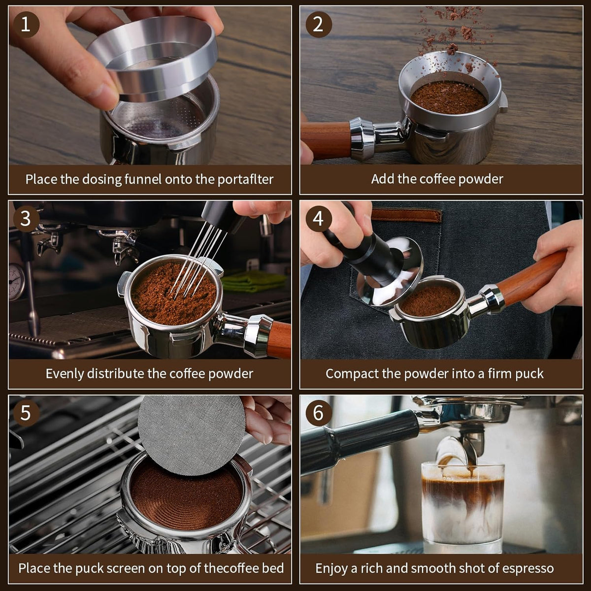 51mm Espresso Tamper Set, 5-IN-1 Espresso Accessories Kit with Coffee Tamper, WDT Tool, Dosing Funnel, Non-slip Mat and Cleaning Brush