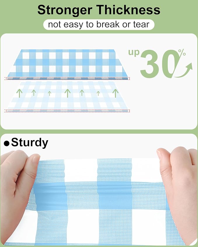 Smiry 8 Packs Gingham Disposable Table Cloth, 54 x 108 Inch Waterproof Plastic Tablecloth, Rectangle Baby Blue and White Checkered Table Covers for Picnic, Birthday, Party