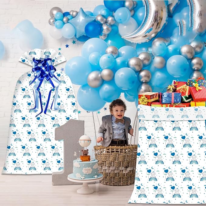 2 Pcs Large Gift Bags Jumbo Gift Bags Little Elephant Gift Bag for Giant Gift, 48"x 36" Oversized Extra Large Plastic Storage Bag with 2 Pcs Pull Bows for Huge Birthday Presents Baby Shower Child's Gender Reveal Party