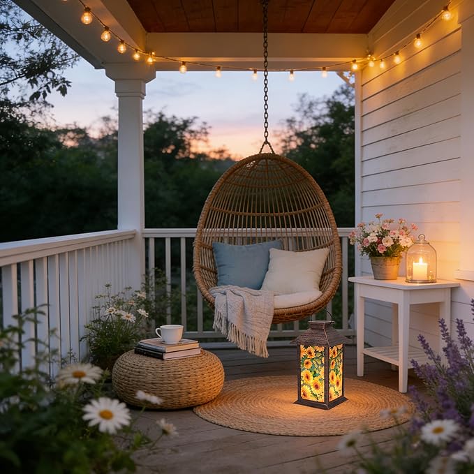 Solar Lanterns Outdoor, Waterproof Garden Sunflower Solar Lantern, 13" Outdoor Lantern with LED Flickering Flameless Candles, Lanterns for Women Mom Gifts Decorative for Porch, Yard, Patio