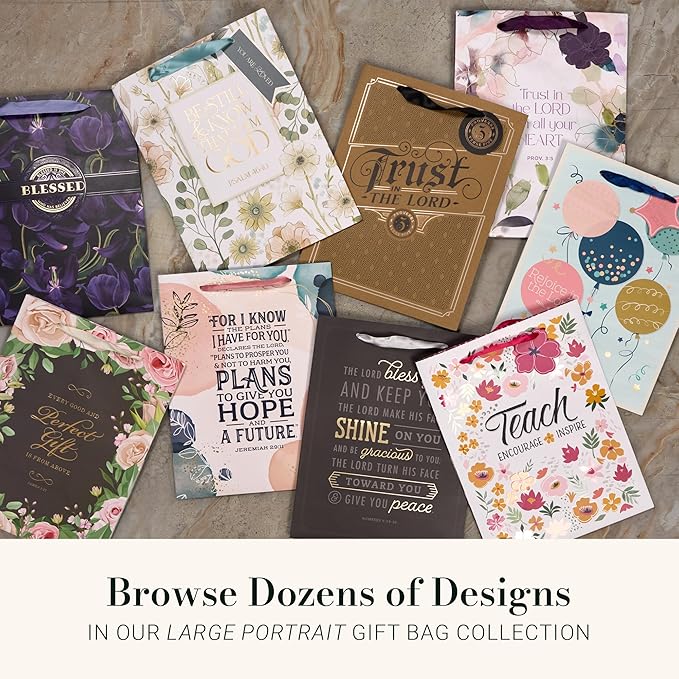 Christian Art Gifts Large Portrait Inspirational Faith-inspired Gift Bag, Tag & Wrapping Tissue Paper Set for Men & Women: Amazing Grace, Sturdy Satin Ribbon Handles, Sunny Multicolor Scenic Landscape