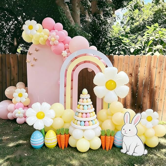 60pcs Easter Party Balloons, 12inch Macaron Pink Yellow White Latex Balloons for Easter Party Decorations, Bridal Shower, Baby Shower, Wedding Decor (With Ribbons)