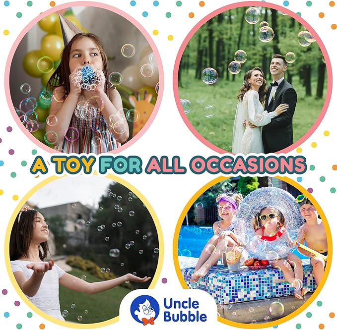 Uncle Bubble Mini Bubble Blower - Family Pack of 3 Confetti Bubbler, Fun Summer Toys for Toddler, Girls and Boys, Blow Thousands of Mini Bubbles in One Breath