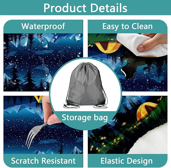 Camping Picnic Table Cover with Bench Covers, Camping Essentials, Forest Campfire Tent Flowers Outdoor Table Covers, Waterproof Windproof, Fitted Tablecloth Cover with Elastic Edge, 3 PCS, 30x60 Inch