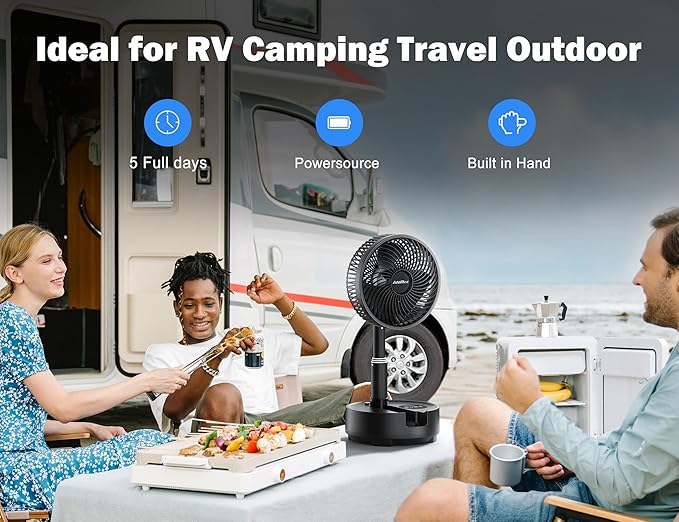 Portable Travel Fan, Foldable Standing Fan for Bedroom, 112H Run & 9 Speeds, Rechargeable Fan With Timer & Remote, Collapsible Oscillating Fan for Travel Cruise Essential Home RV Outdoor Power Outage