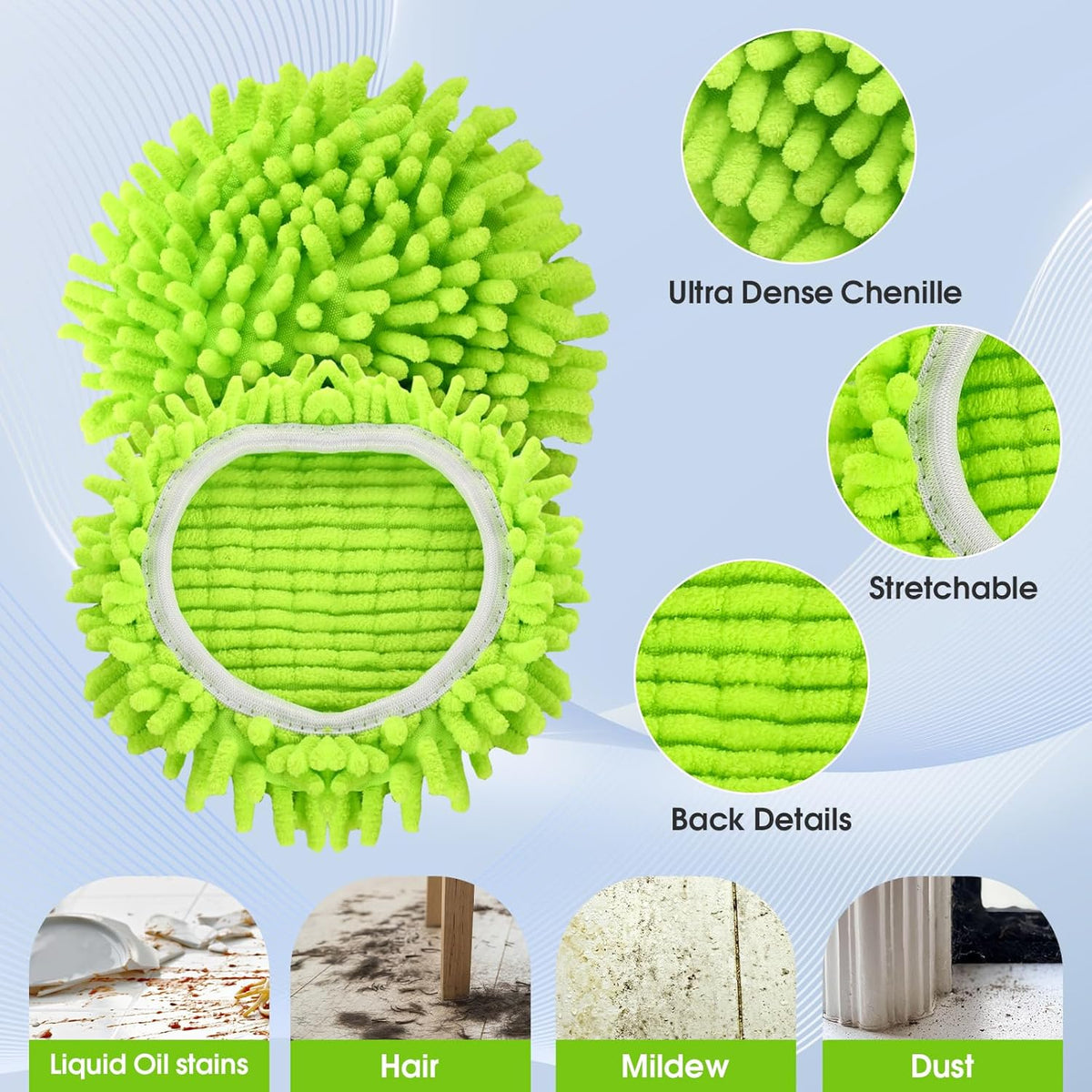 Chenille Mop Heads Replacements 4 Pcs & 1 Base Set for Ocedar Easywring 1-Tank System,Reusable Microfiber Spin Mop Replacement Head for Floor Cleaning and Tile