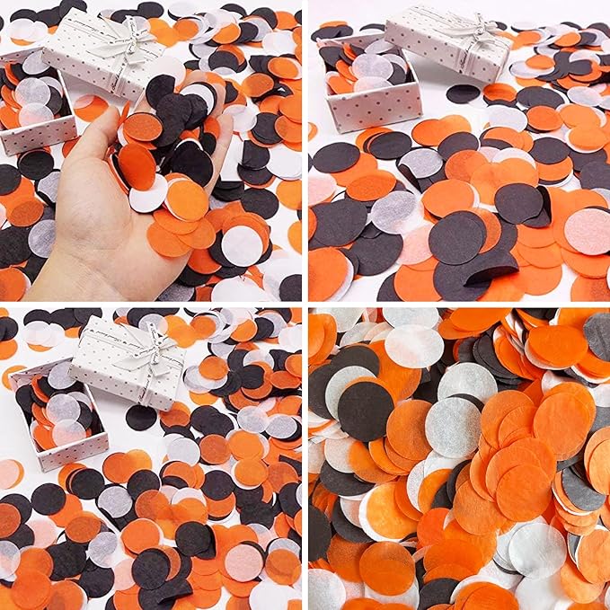 Halloween Table Confetti - 1 inch Paper Confetti in Black, Orange & White for Decorations - 1.75oz
