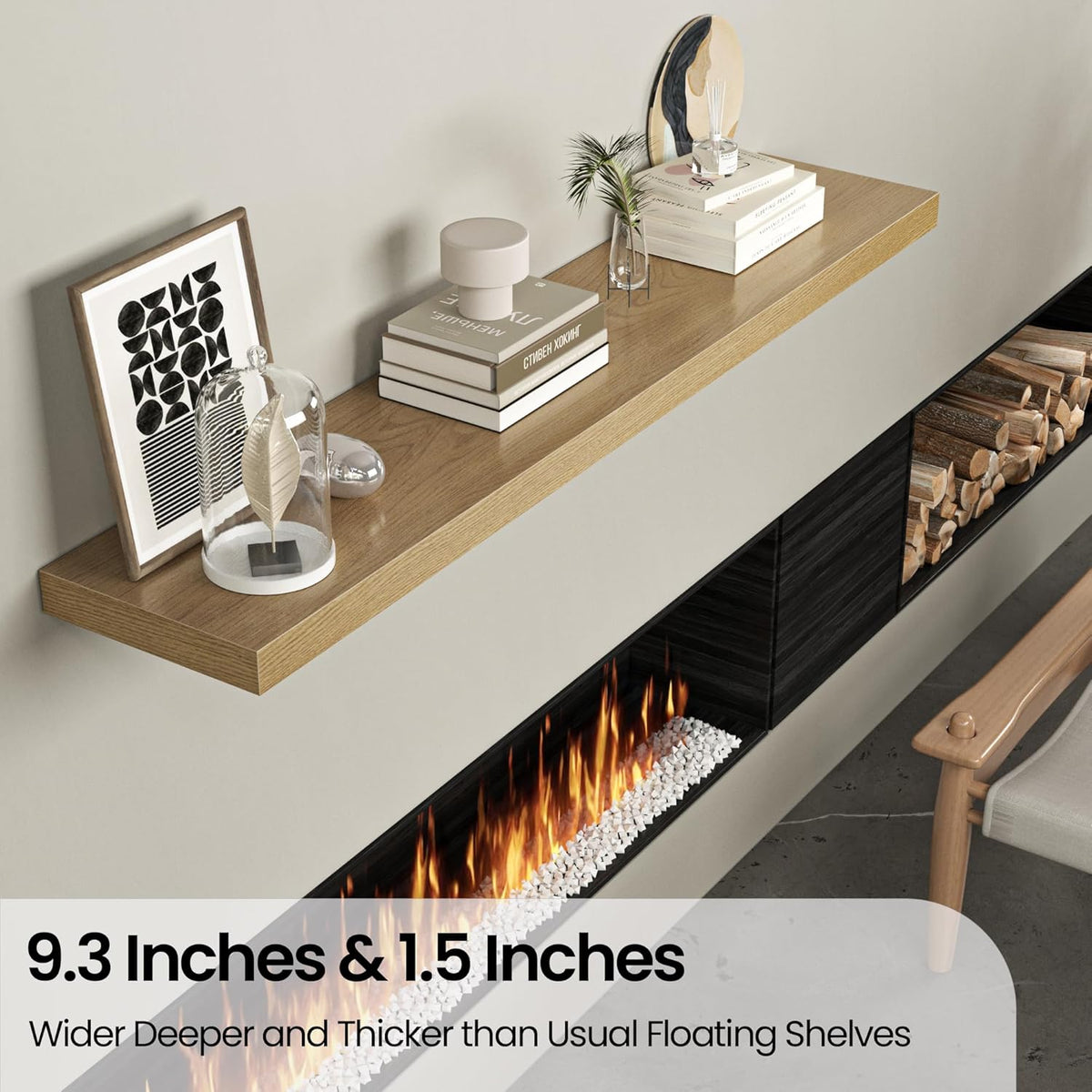 Floating Shelves for Wall, 72"W x 9.3"D x 1.5"H, Long Wooden Wall Mounted Display Shelves with Invisible Brackets for Living Room, Bedroom, Bathroom