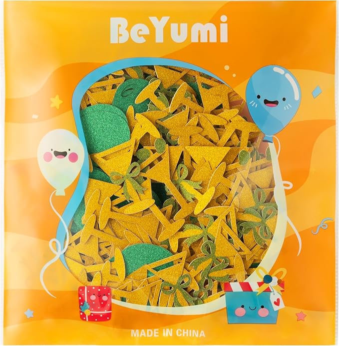 BeYumi Martini Olive Table Confetti - 300Pcs Gold Martini and Green Olive Table Confetti Decorations Tini Bit Older Paper Decor for Birthday Bridal Shower Wedding Bachelorette Party Supplies