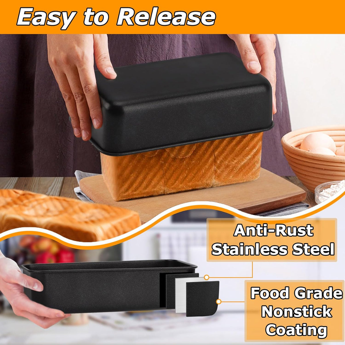 LIANYU 4 Pack Nonstick Loaf Bread Pan for Baking, 9x5 Inch Bread Loaf Baking Pan, Stainless Steel Meatloaf Pan Tin for Homemade, Dishwasher Safe