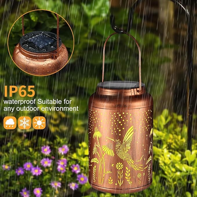 2 Pack Solar Lanterns Outdoor Waterproof, Hummingbird Garden Decor Gifts for Women Mom Grandma Hanging Solar Lights Metal Decoration Outside for Yard, Patio(Dandelions)