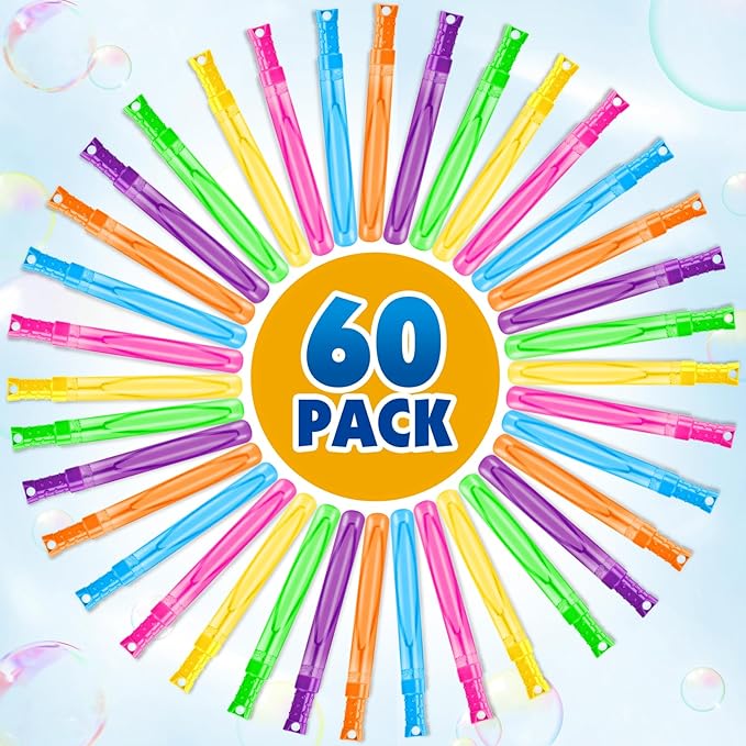 OCHIDO 60 Pcs Bubble Wand in 6 Colors, Bubble Wands Bulk for Kids Party Favors, Bubbles Party Favors for Summer Toys Gift, Indoor Outdoor Activity, Birthday Party, Wedding, Goodie Bags Stuffers