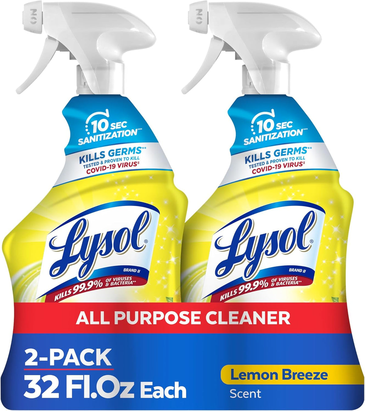 Lysol All Purpose Cleaner Spray, Multi-Purpose Disinfecting Spray, Kitchen & Bathroom Cleaner, Lemon Breeze Scent, 32 Fl Oz (Pack of 2)