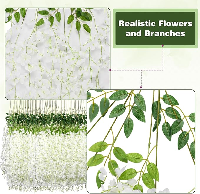 Alotiki Wisteria Hanging Flowers,Fake Hanging Flowers,Wisteria artificiales Garland for Home Wedding Arch Floral Party Garden Ceremony Outdoor Decor,3.6 feet Long(75,White)