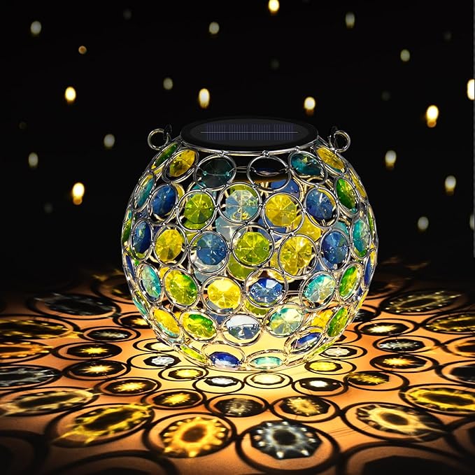 Uspring 2 Pack Crystal Mosaic Solar Lanterns Outdoor Waterproof Decorative Hanging Solar Lights for Outside, Gifts for Women Mom Grandma Garden Decor for Patio Backyard Porch Pathway Walkway, Blue