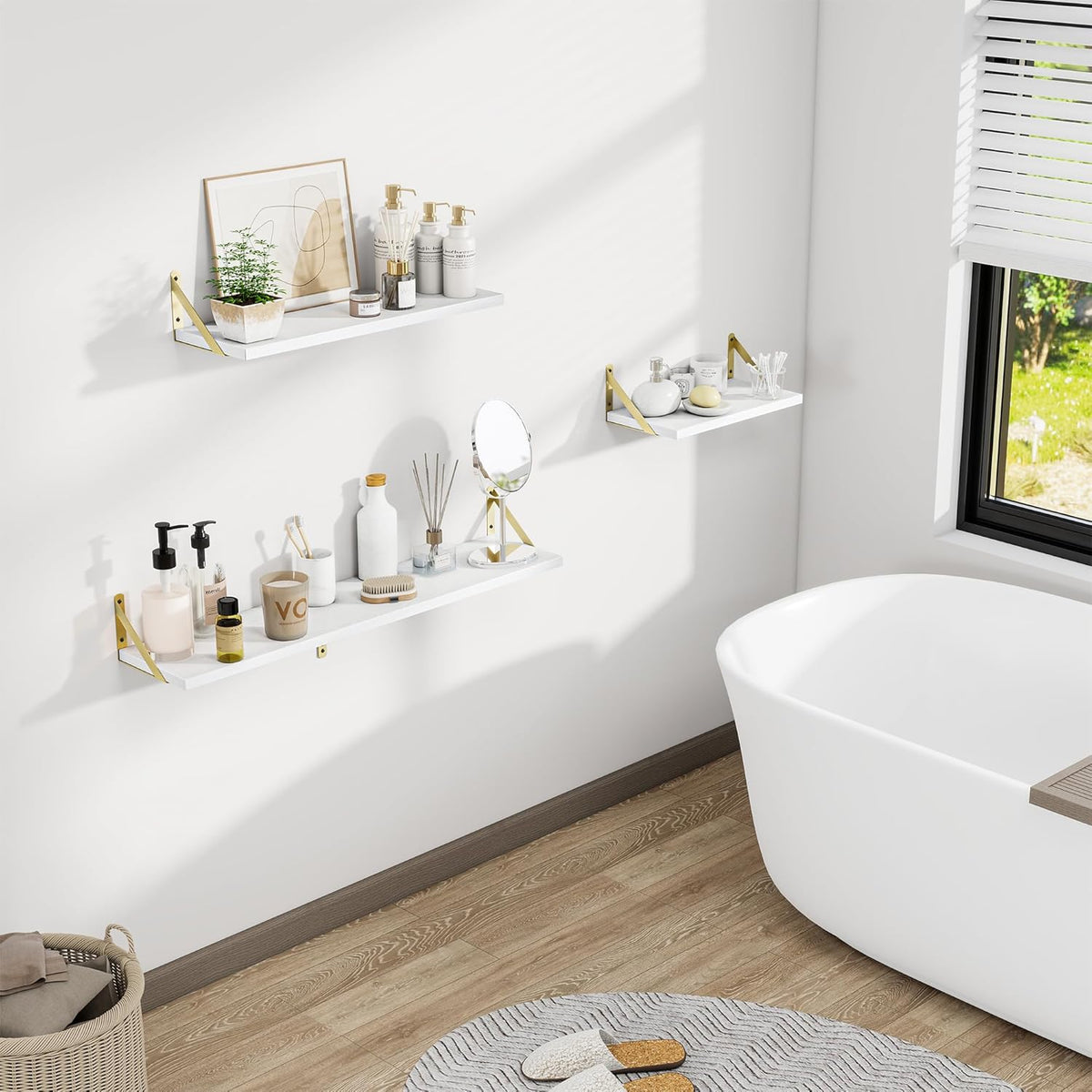 Dreamland 8 inch Deep Floating Shelves for Wall, 55 inch Long White Wall Mounted Shelves Set of 2