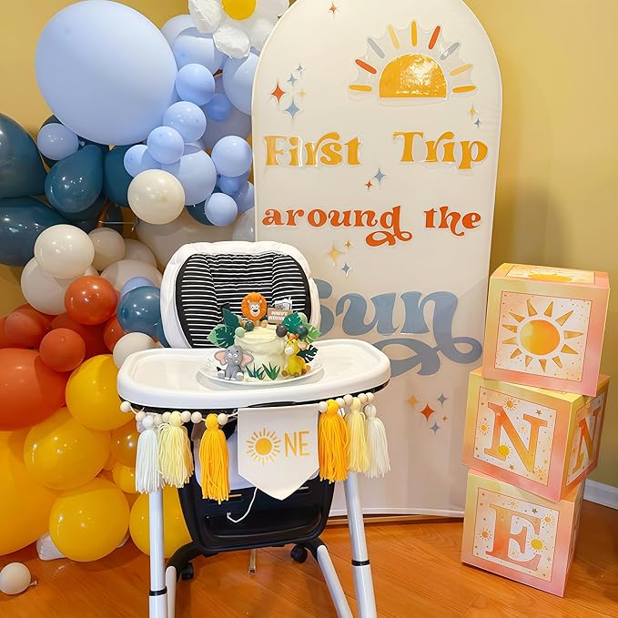 Here Comes the Son Balloon Arch Kit, Retro Blue Yellow Boho Balloon Garland with Mustard Yellow Pastel Blue Sand White Coffee Balloon for Fall Colorful Baby Shower First Birthday Party Decoration