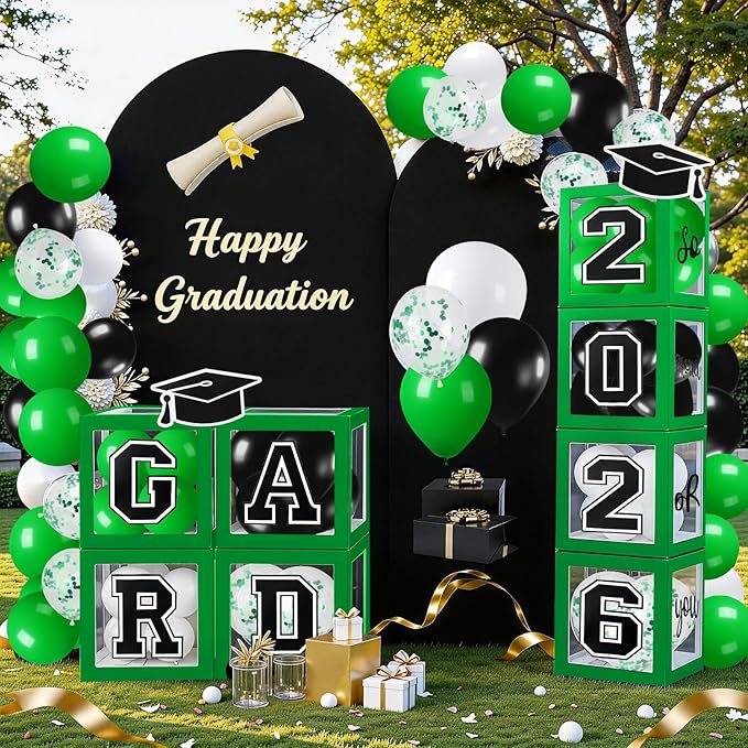 Graduation Decorations 2026 Graduation Party Decorations Set of 4 Boxes with 129pcs Balloons Arch Garland Kit Party Supplies for Any Grades Green
