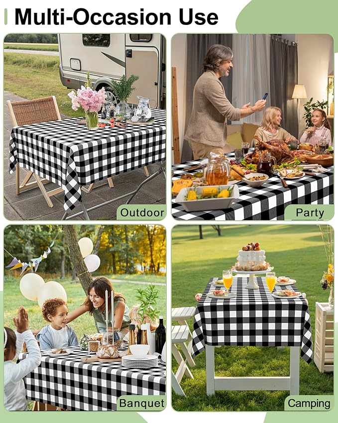 Smiry 12 Packs Gingham Disposable Table Cloth, 54 x 108 Inch Waterproof Plastic Tablecloth, Rectangle Black and White Checkered Table Covers for Picnic, Birthday, Party