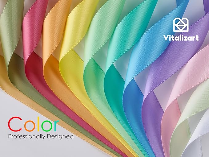 Vitalizart Ribbon for Crafts 1" x 36Yd Pastel Satin Ribbon Continuous Double Face Gift Wrapping Silk Like Fabric Flower Bouquet Birthday Party Decorations Bridal Shower Wreath Hair 12 Assorted Color