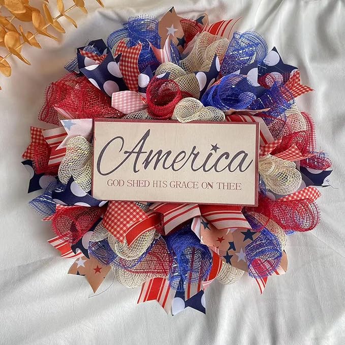 5 Rolls Patriotic Mesh Ribbon for Wreath, 10 Inch x 30FT Per Roll Metallic Foil Deco Mesh Rolls Red White Blue Stripe Decorative Mesh for 4th of July Independence Day Memorial Day Party Decor