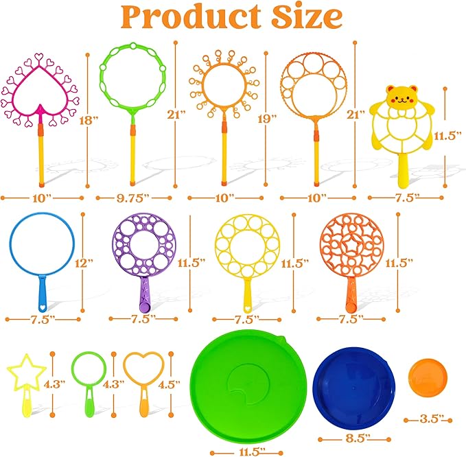 JOYIN Big Bubble Wands Set with with Tray, 21" Giant Bubble Wands Bulk for Kids, Summer, Outdoor Play Period & Birthday Party & Games, 6 Pcs Solution Suitable, Suitable for All Age People