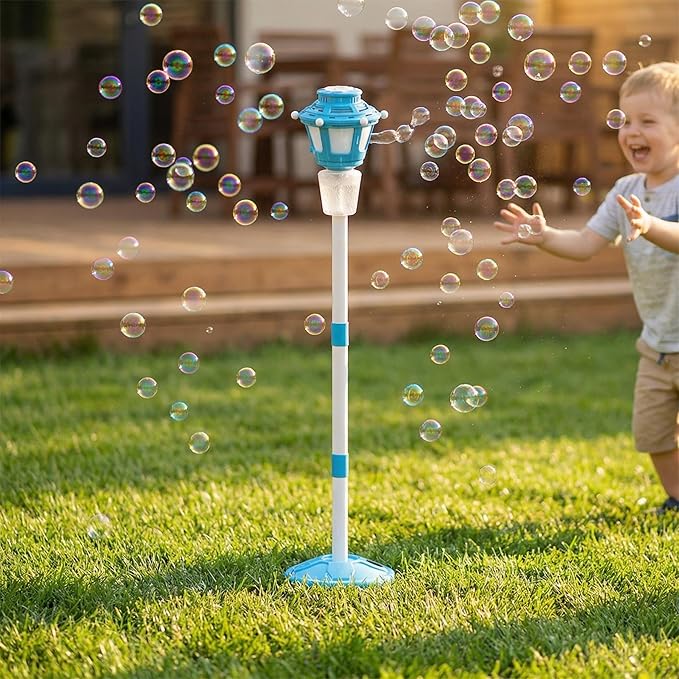Bubble Machine Maker with Light and Music, Automatic Bubble Blower Summer Bubbles Toys, Rechargeable Automatic Bubble Machine Adjustable Height Outdoor Toy