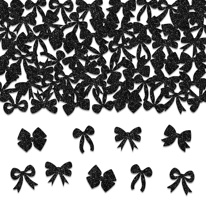 200 Pcs Black Bow Confetti, Bow Table Scatter Confetti Decorations, Black White Table Paper Decor for Baby Shower Birthday Wedding DIY Crafting Supplies