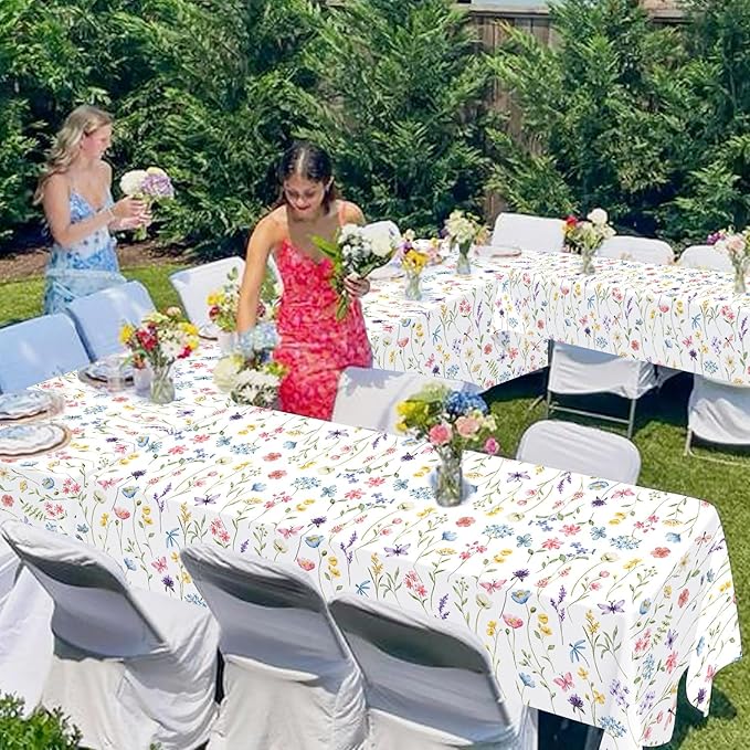 Homanu 3 Pack Wildflower Party Decorations Tablecloths, Large Size 54 X 108 Inch Rectangle Floral Tablecloth Plastic Table Cover for Birthday Party Baby Shower Decorations
