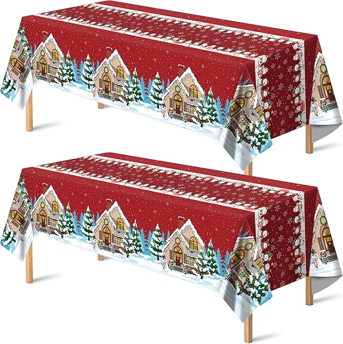 OHOME Christmas Party Decorations | Snowman Plastic Tablecloth for Christmas Decorations Indoor Outdoor Outside - Xmas Party Favors Supplies for Table Decor Backdrop Banner,2 Pack