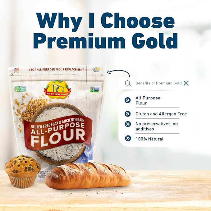 Premium Gold Gluten Free All Purpose Flour, 5 Pound, Gluten-Free, Non-GMO, Kosher, High In Fiber, Source of Omega-3, Plant-Based Protein