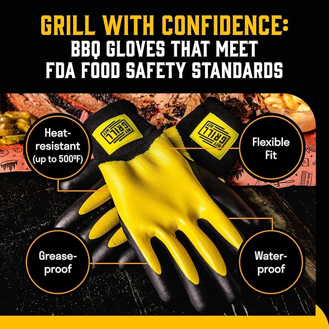 Hey Grill Hey Pitmaster Gloves | BBQ Gloves | Heat Protection up to 500°F or 260°C | High Temp Resistance | Fireproof Glove for Grilling Smoking Barbecue | Washable Mitts | Waterproof | Size - XL