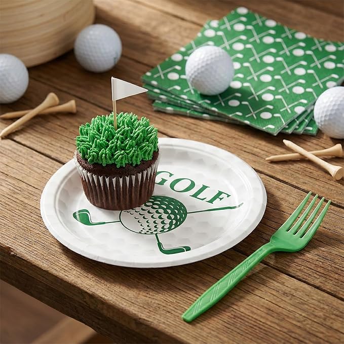 96 Pcs Golf Party Decorations Tableware Set Let's Partee Time Disposable Dessert Plates Napkins Forks for Table Supplies Favors for Birthday Party Serve 24 Guests