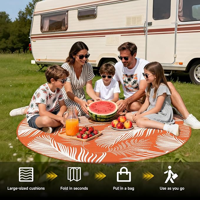 Pauwer Waterproof Outdoor Rug 6ft, Reversible Plastic Straw Patio Camping Rug, Indoor Outdoor RV Mat Carpet for Deck, Camper, Porch, Balcony, Backyard, Picnic, Leaf Orange