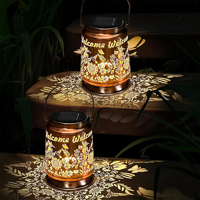 KY&BOSAM Solar Lanterns Outdoor Waterproof Unique Sunflower Garden Decor Birthday Gifts for Women Mom Grandma Hang Solar Lights Metal Solar Powered Decoration Outside for Yard Patio Backyard Pathway