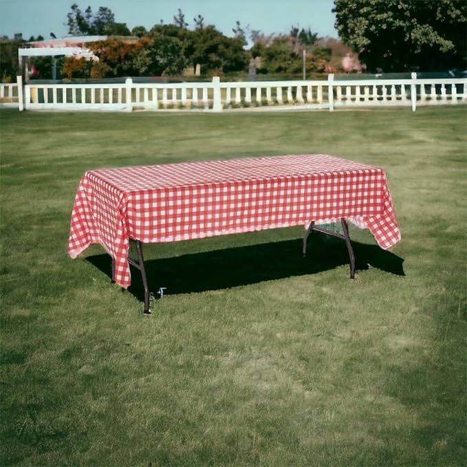 Oojami 4 Pack Disposable Plastic Tablecloths, 54 x 108 Inch Waterproof Red and White Checkered Gingham Buffalo Plaid Table Covers, Rectangle Picnic Tablecloth for Birthday, BBQ, Party, Outdoor Events