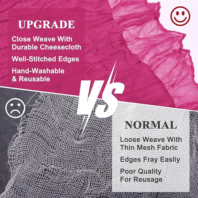 Asee'm 6pcs Cheesecloth Table Runner 120 Inches Long Fuchsia Boho Gauze Cheese Cloth Runner 10FT Rustic Sheer Table Runners for Christmas Wedding Party Baby Shower Spring Easter Decoration