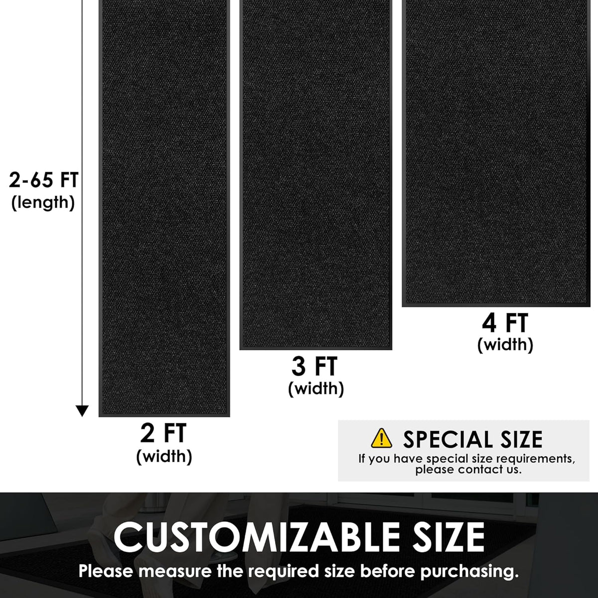 3′ x 6′ Front Door Mat Indoor Outdoor Entrance, Commercial Floor Mat Heavy Duty Dirt Trapper Entryway Doormat, Custom Size Non Slip Rubber Backing Welcome mat, Door Mat for High Traffic Area