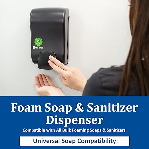 San Jamar Rely Manual Soap Dispenser, Hand Sanitizer Dispenser with Universal Compatibility for Home, Bathroom, Kitchen, Restrooms, Restaurants, Plastic, 900 Ml, Black Pearl