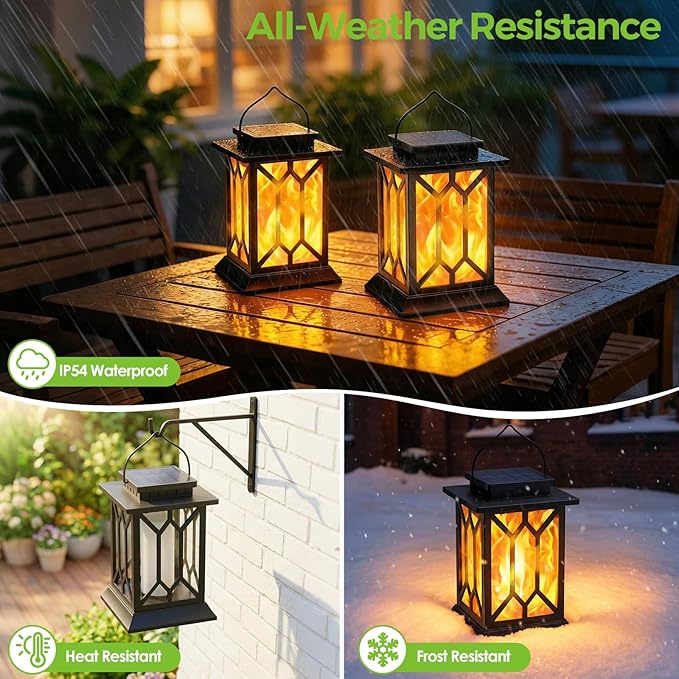 BOBKID 4 Pack Solar Lantern Outdoor Lights, Upgraded Flickering Flame Lanterns Lights Outdoor Waterproof, Hanging Lantern Decorative, Solar Powered Lighting for Yard Patio Path Tree Garden Decor