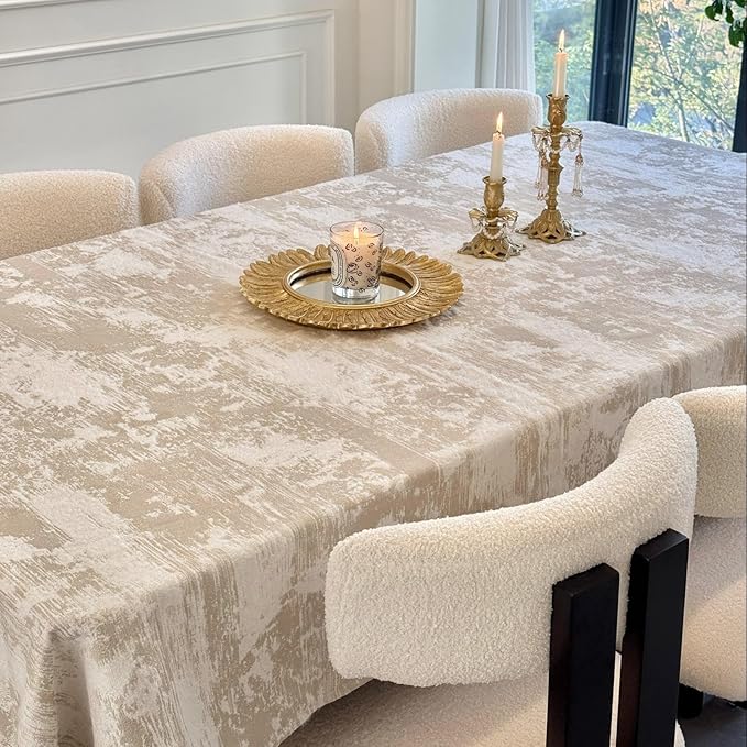 Square Tablecloth 54 x 54 Inch, Beige Jacquard Spillproof Waterproof Table Cloth, Soft Thick Decorative Fabric Table Cover for Dining, Party, Wedding, Kitchen, Farmhouse
