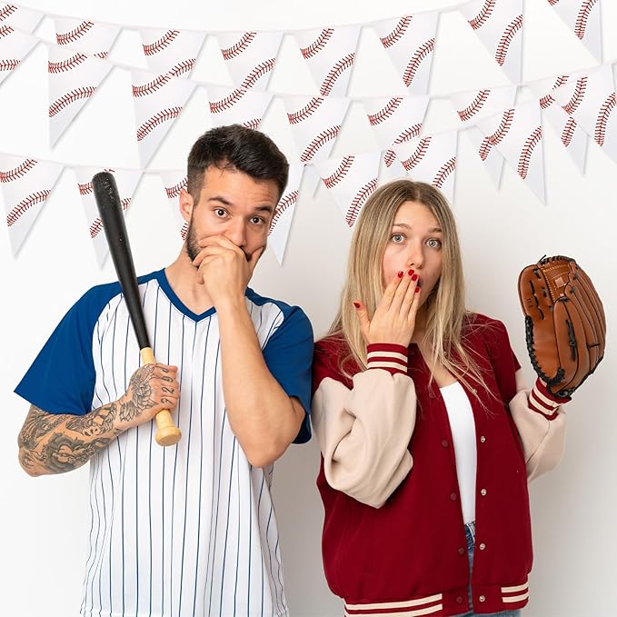 6 Pack Baseball Party Banner 9.12ft Baseball Pennant Banner Pre-Strung Sport Triangle Flag Bunting Garland for Kids Boys Baseball Birthday Party Supplies Sport Party Supplies