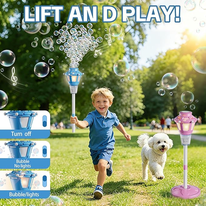 2 Pack Street Lamp Bubble Machine with Light, Rechargeable Outdoor Summer Bubbles Toys for Kids & Adults, Bubble Blower and Wand Toy, Birthday Christmas Party Gifts for Toddlers Teens