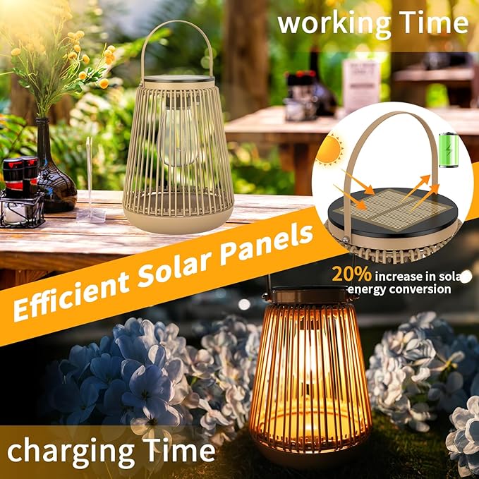 Solar Lanterns Outdoor Waterproof, KagoLing Outdoor Solar Lanterns Gifts for Women Mom Grandma, Woven Garden Decor, Rattan Lantern Decoration for Yard, Patio, Porch, Balcony, Backyard, 2 Pack