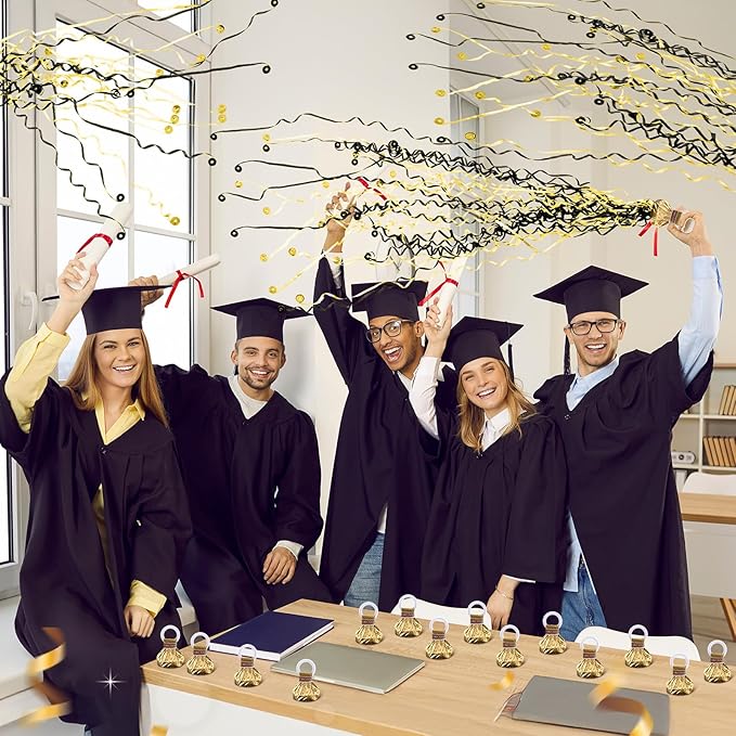 WinnerWhy 30 Pcs No Mess Confetti Poppers Hand Throw Streamers Party Poppers for Graduation 2026 Birthday Celebrations Wedding Engagement Bachelorette Party Supplies(Black and Gold)