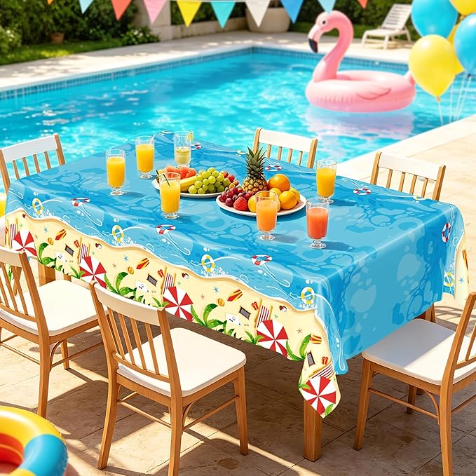 QZYL 12Pcs Summer Beach Tablecloth, 54 x 108 Inch Rectangle Beach Table Cloth, Disposable Summer Plastic Tablecloth Beach Party Decorations, Hawaiian Tropical Table Cover for Birthday Picnic Supplies