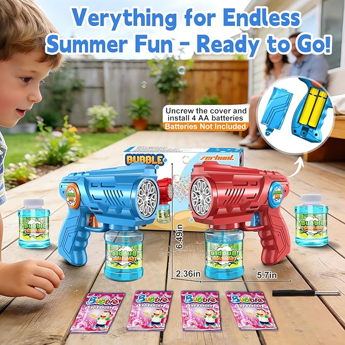 Bubble Gun Machine for Kid & Toddler: 2PCS Bubble Blaster Guns with Bubble Solution Refill & LED Light - Automatic Bubble Blower for Kids 4-8 - Great Party Toys for Outdoor Parties Wedding Birthday